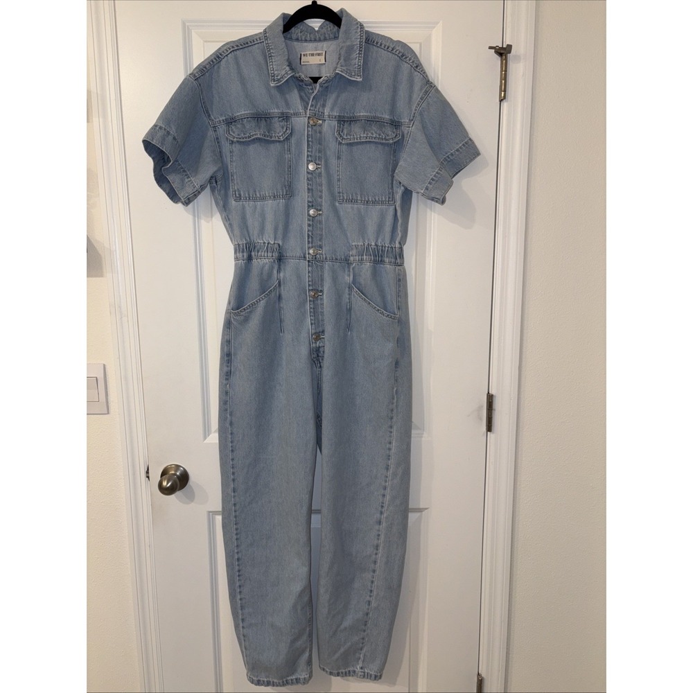Free People We the Free Marci Denim Jumpsuit Size Large Tear